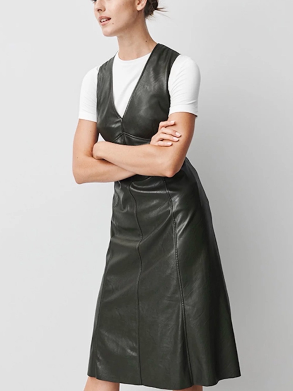 Prologue Sleeveless Faux Leather V-Neck Maxi Dress - Black